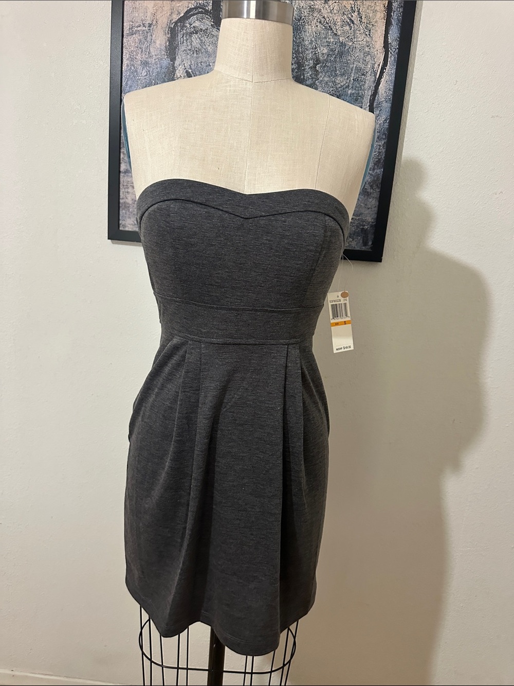 Strapless Dark Gray Sweetheart Fit-and-Flare Dress